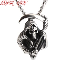 punk stainless steel skull pendant necklace with sickle mens pendant necklace