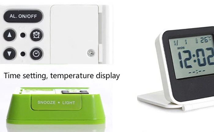 Mini LED Luminous Thermometer Humidity Hygrometer Bedside Wake Digital Projection Portable Travel Folding Electronic Alarm Clock | Дом и сад