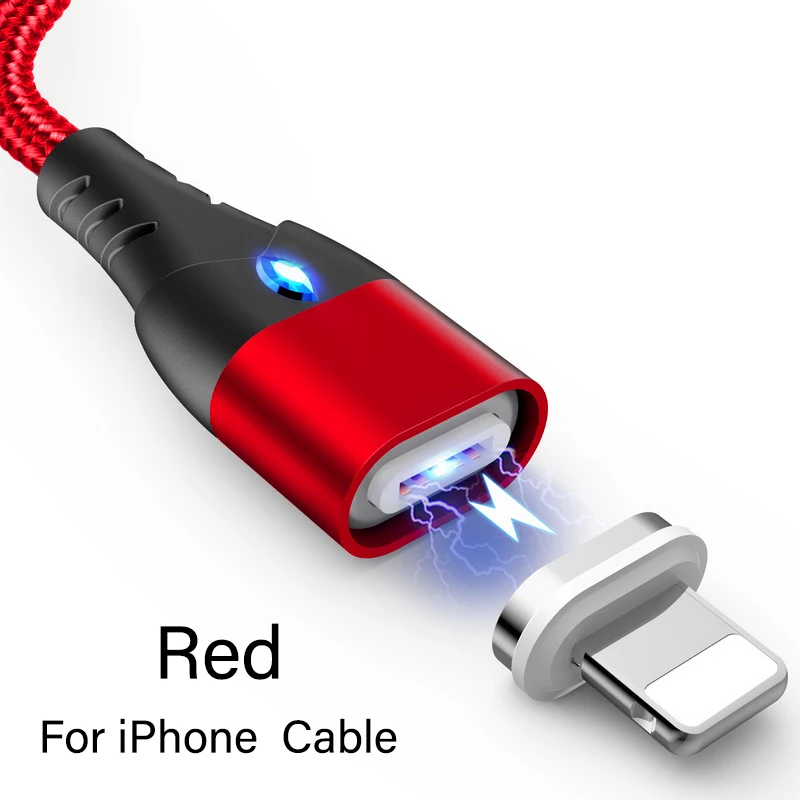 Red For iPhone Магнитный кабель Micro usb type C для iPhone Lighting Cable 1 M 3A провод для быстрого заряда type-C Usb магнитное зарядное устройство кабели для мобильных телефонов - Цвет: Red For iPhone