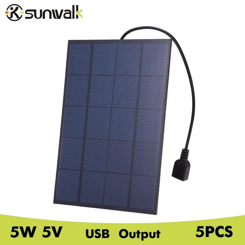 Солнечное зарядное устройство SUNWALK 5 Вт В портативное USB 1 А макс. быстрое для