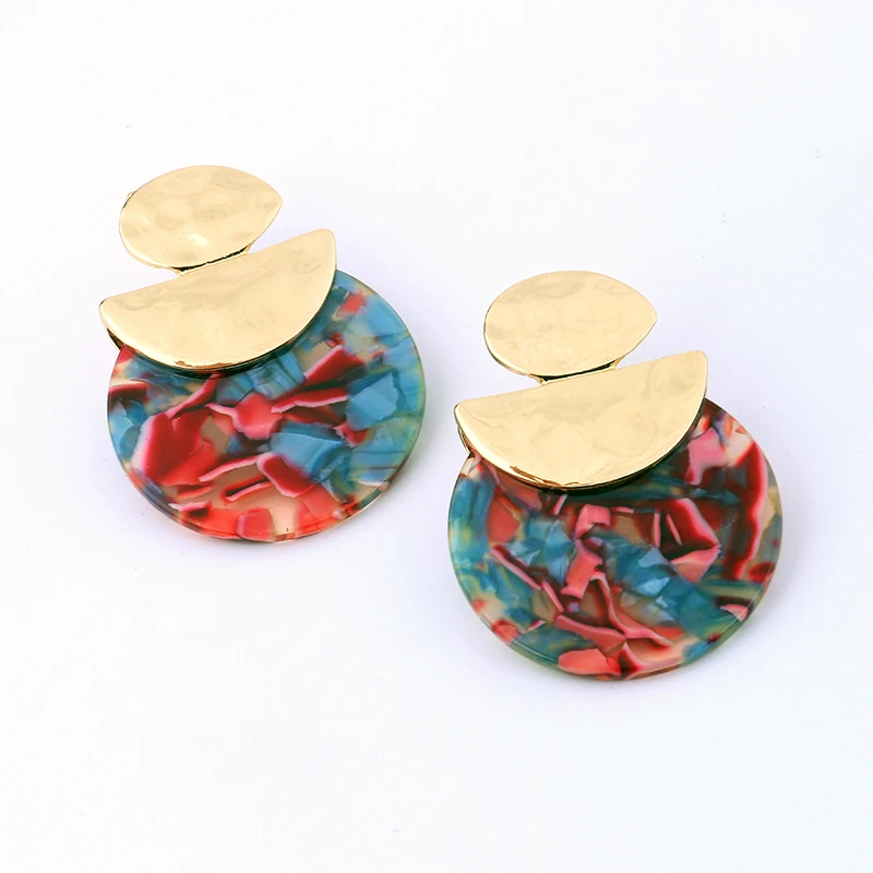 Круглые акриловые серьги-пусеты Peri'sBox Модные металлические из акрила и ацетата