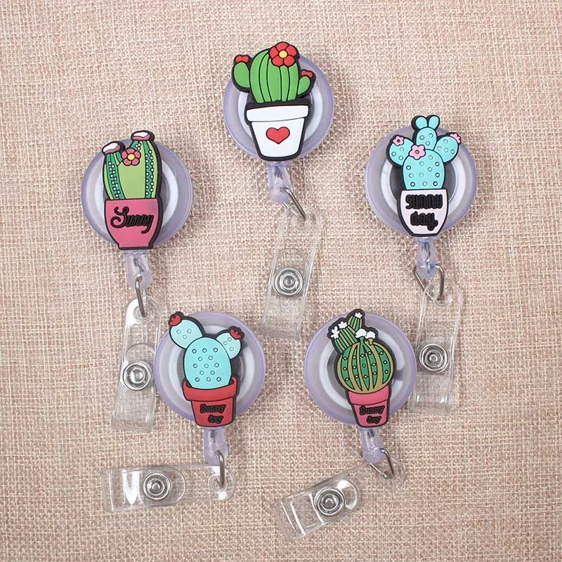 

Creative Green Cacti Retractable Badge Holder Reel Exhibition Enfermera Students @ Girls Name PU Card Hospital Office Chest Card