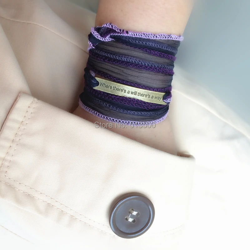 Personalized Silk Wrap Bracelet Gift Yoga Gypsy Bracelets With Inspiration Words of &quotWhere there's a will way&quot | Украшения и