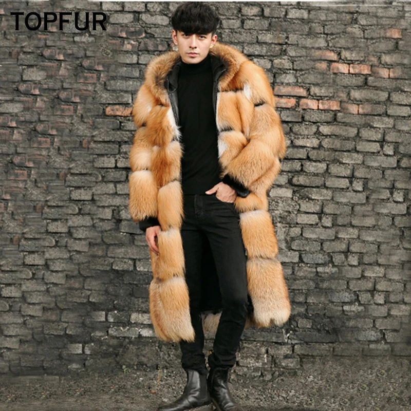Мужское пальто из натурального меха TOPFUR красное Лисьего мужская зимняя куртка