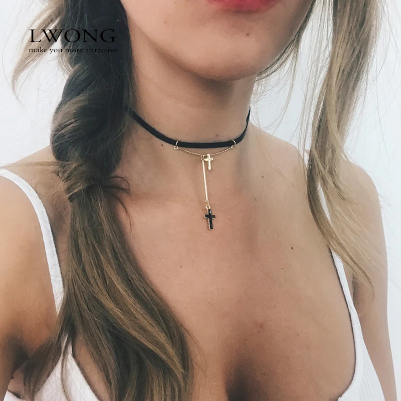 Lwong Boho падения крест кулон колье Цепочки и ожерелья для Для женщин супер тонкий