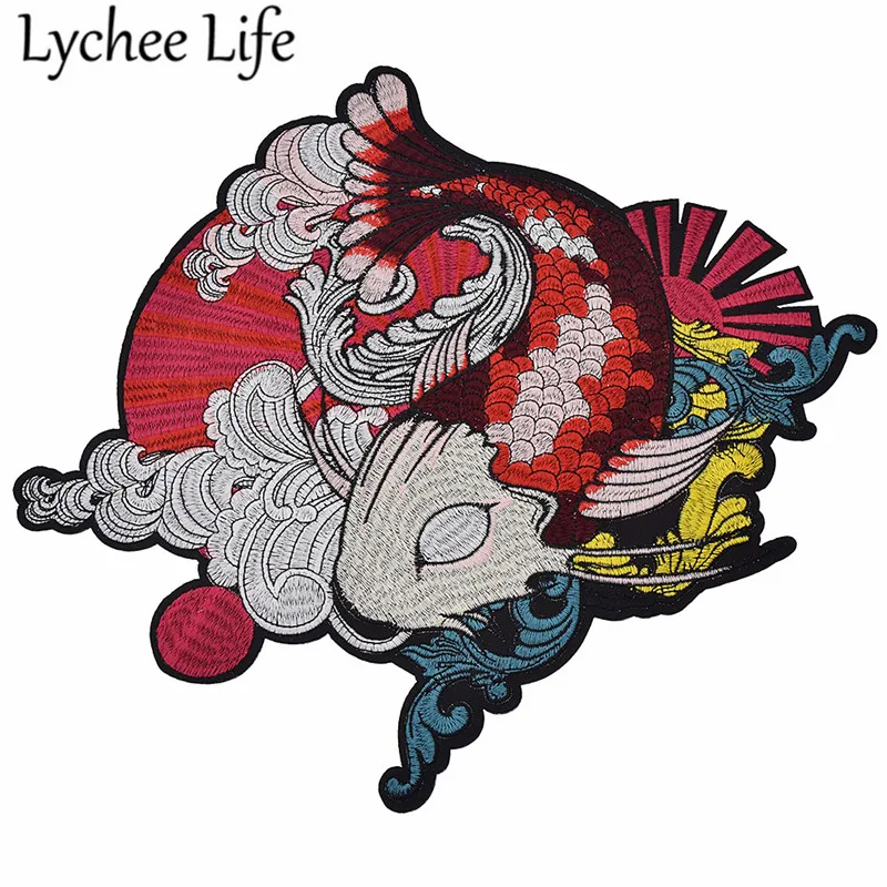 Lychee Life японские кои рыбы вышитые патчи красочные ткани патчи Поставки ручной работы для пришивания на одежду сумки аксессуары