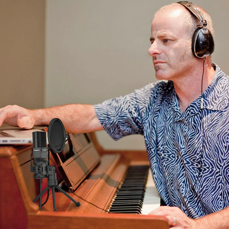 FELYBY USB микрофон с подставкой и поп-фильтр двухслойный подвесной Штатив для ПК или Mac YouTube видео запись