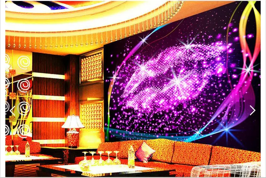 

Customized 3d photo wallpaper 3d wall mural wallpaper Crystal bar KTV lip prints background wall paper living room decoration
