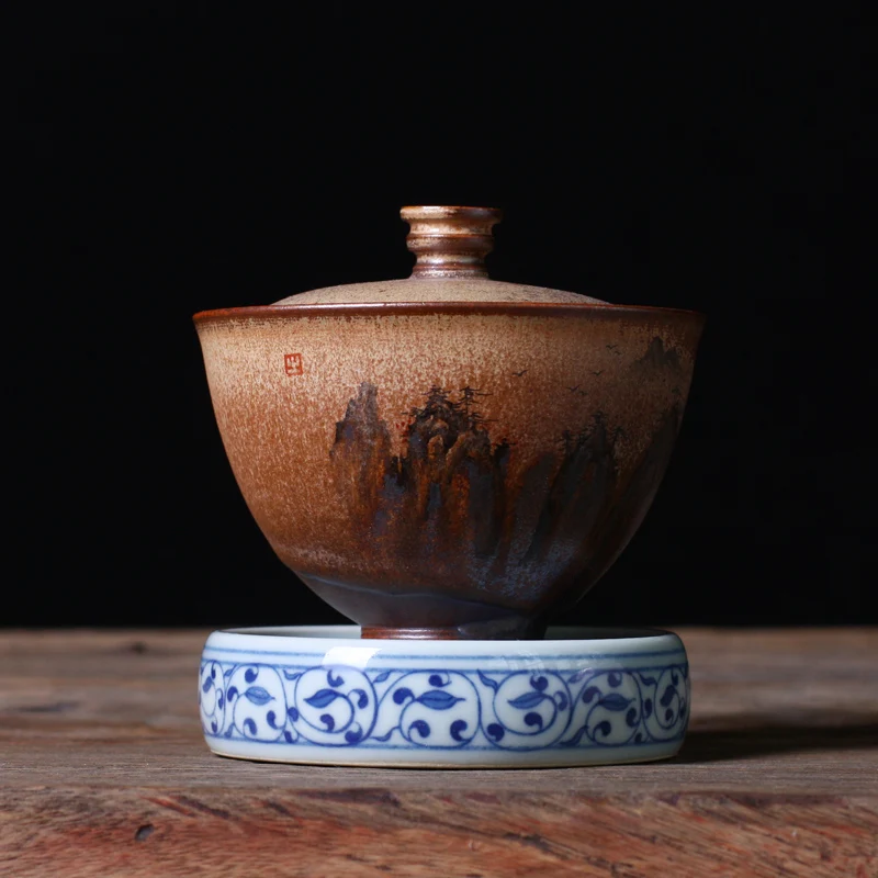 130 мл Цзиндэчжэнь ручная работа грубая керамика Gaiwan ручная роспись Керамическая супница чайная чашка винтажный чайный набор кунг-фу чайные чаши чайные горшки