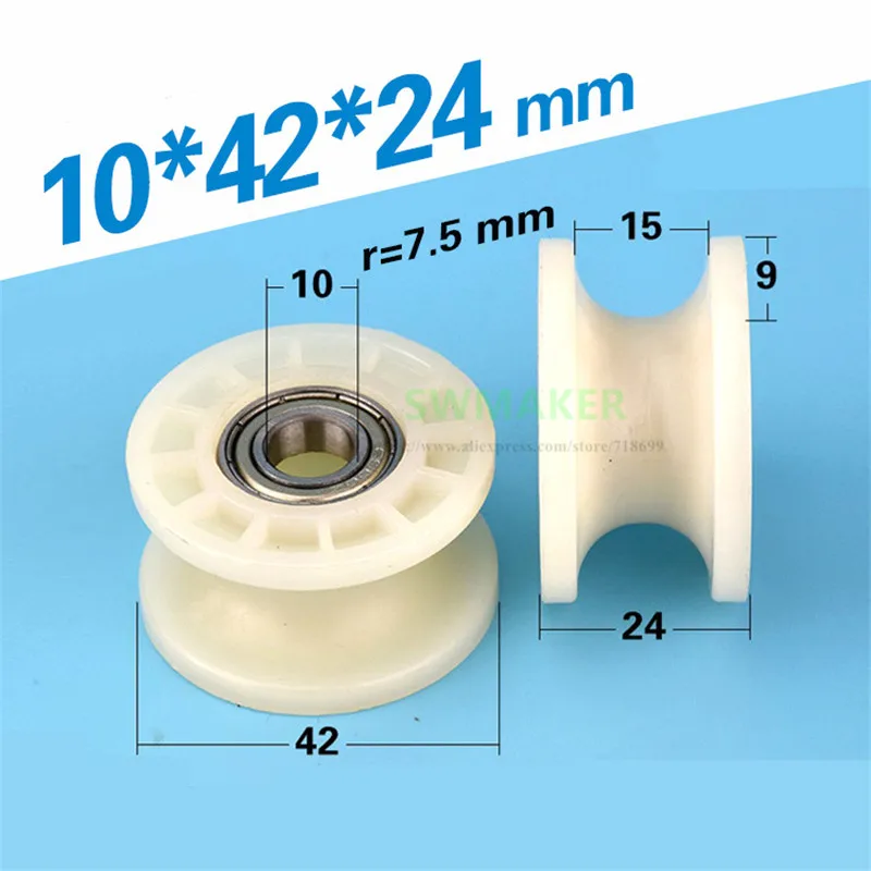 10ps 10*42*24mm nylon coated plastic pulley 608zz double bearing rolling wheel for spinning machine/textile machinery/15mm track |