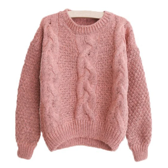 Женский свитер с круглым вырезом Pull Femme красный толстый вязаный из мохера