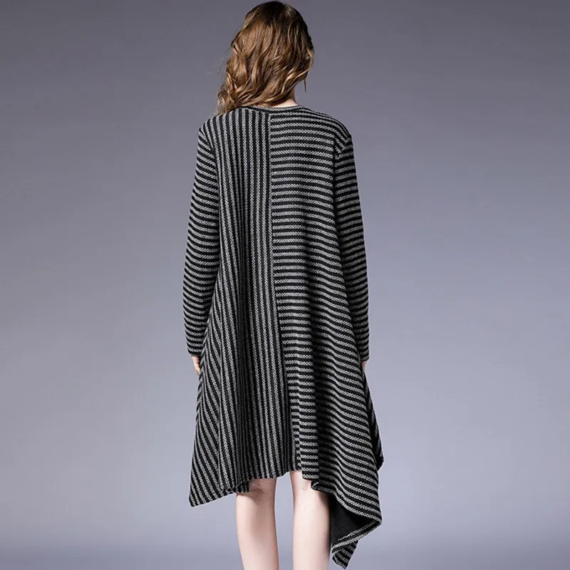CHICEVER Striped Dresses For Women O Neck Long Sleeve Loose Oversize Irregular Hem Dress Female Autumn Fashion Clothing New 2018 | Женская