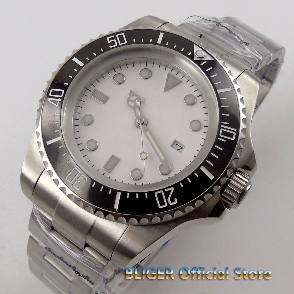 44 мм белый стерильный циферблат светящийся saphire стекло черный керамический