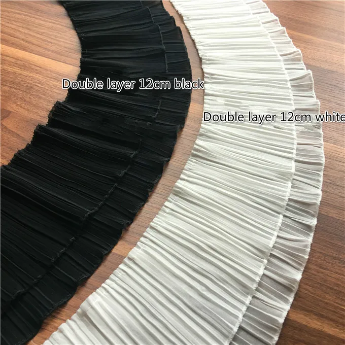 3 ярда/партия Двухслойные плиссированные шифоновые оборки на подоле 12 см|fabric