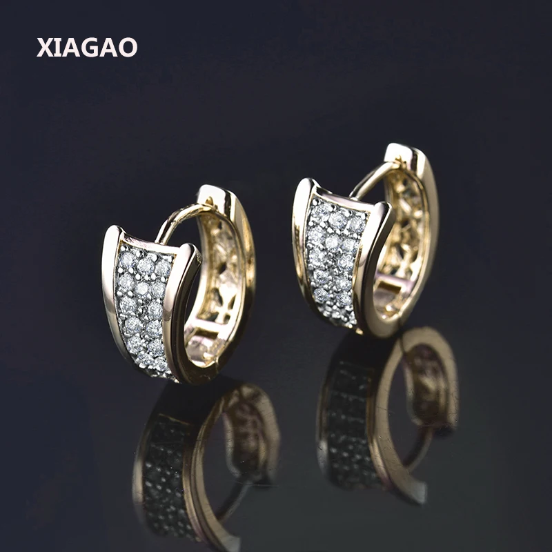 Женские серьги-кольца XIAGAO золотистые серьги с кристаллами циркония свадебные