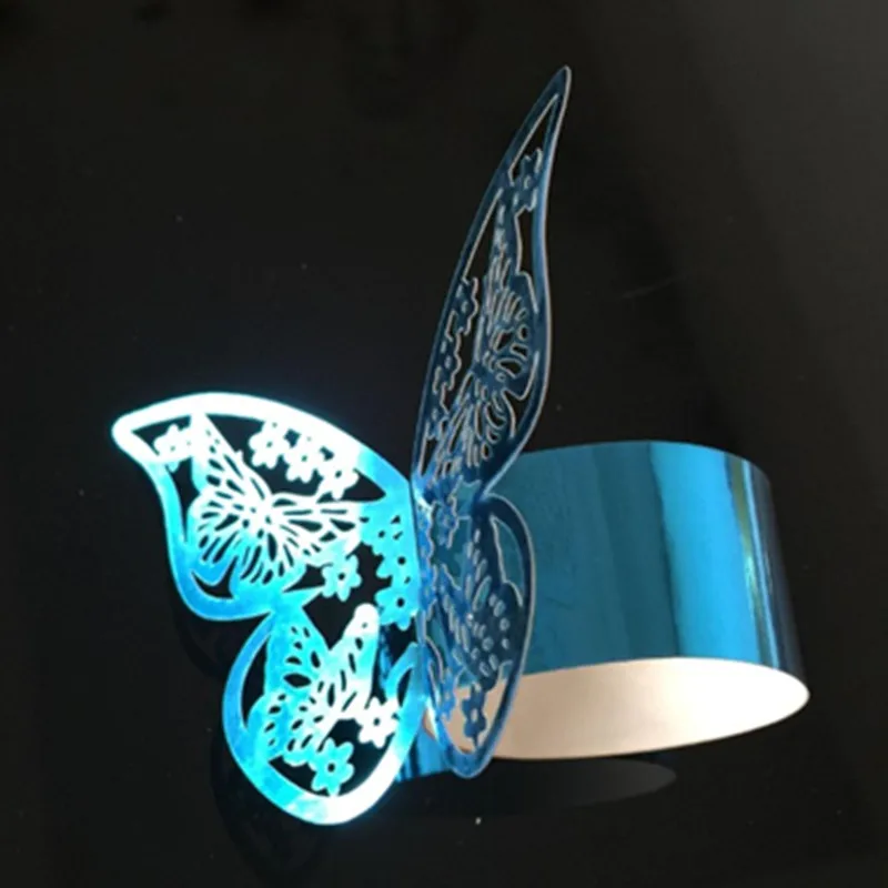 blue Reflective 50 шт. салфетка Бабочка Кольцо обертки украшение стола бабочка Свадебная вечеринка Сувениры бумажные украшения салфетки держатели поставки - Цвет: blue Reflective