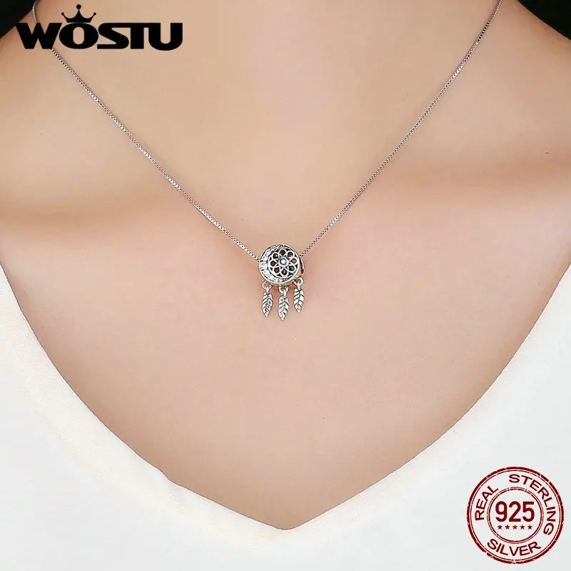 WOSTU 925 пробы Серебряный Ловец снов Луна счастливый Шарм Подходит оригинальный