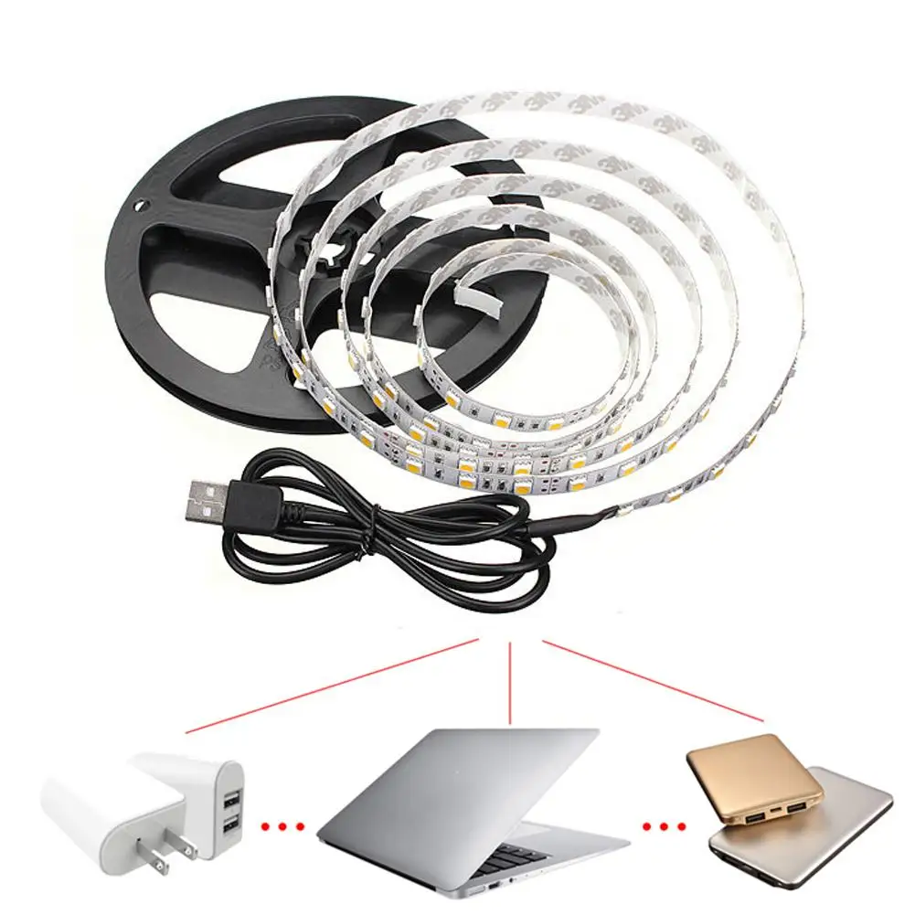 Дешевая Светодиодная лента с питанием от USB, подсветка, RGB, водонепроницаемая, 3528SMD 5050SMD 0,5, 1, 2, 5 м, DC, 5 В, подсветка, домашнее украшение