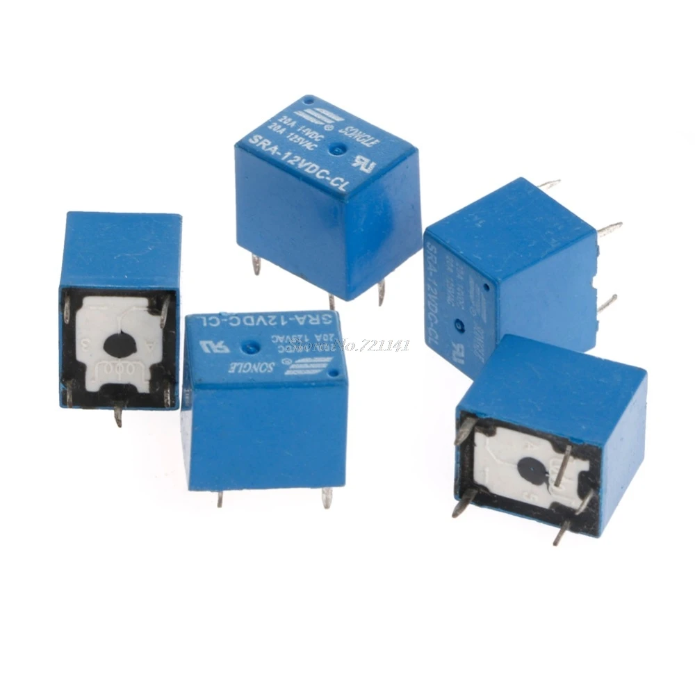 5 шт. прочный DC 12 В катушка 10A контактов реле питания PCB тип SPDT для SRA-12VDC-CL Прямая