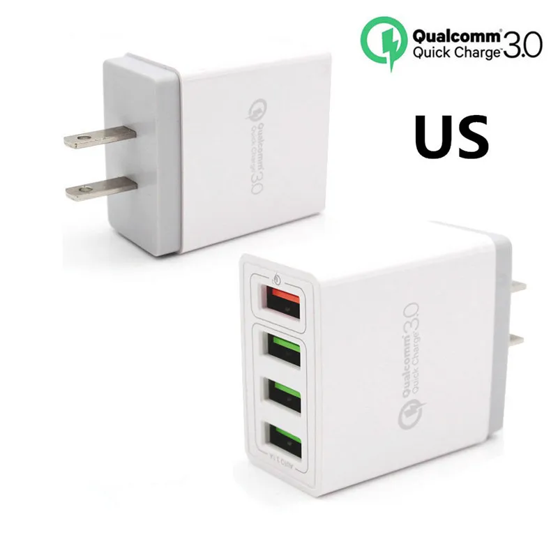 QC 3,0 6.2A высококачественное зарядное устройство для телефона с разъемом EU/USA быстрое настенное зарядное устройство s Кабели 4 порта USB для iphone X samsung huawei Xiaomi