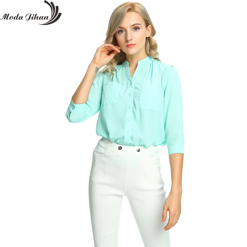 Moda Jihan шифоновые блузки и рубашки женская блузка с рукавом 3/4 женские топы модные
