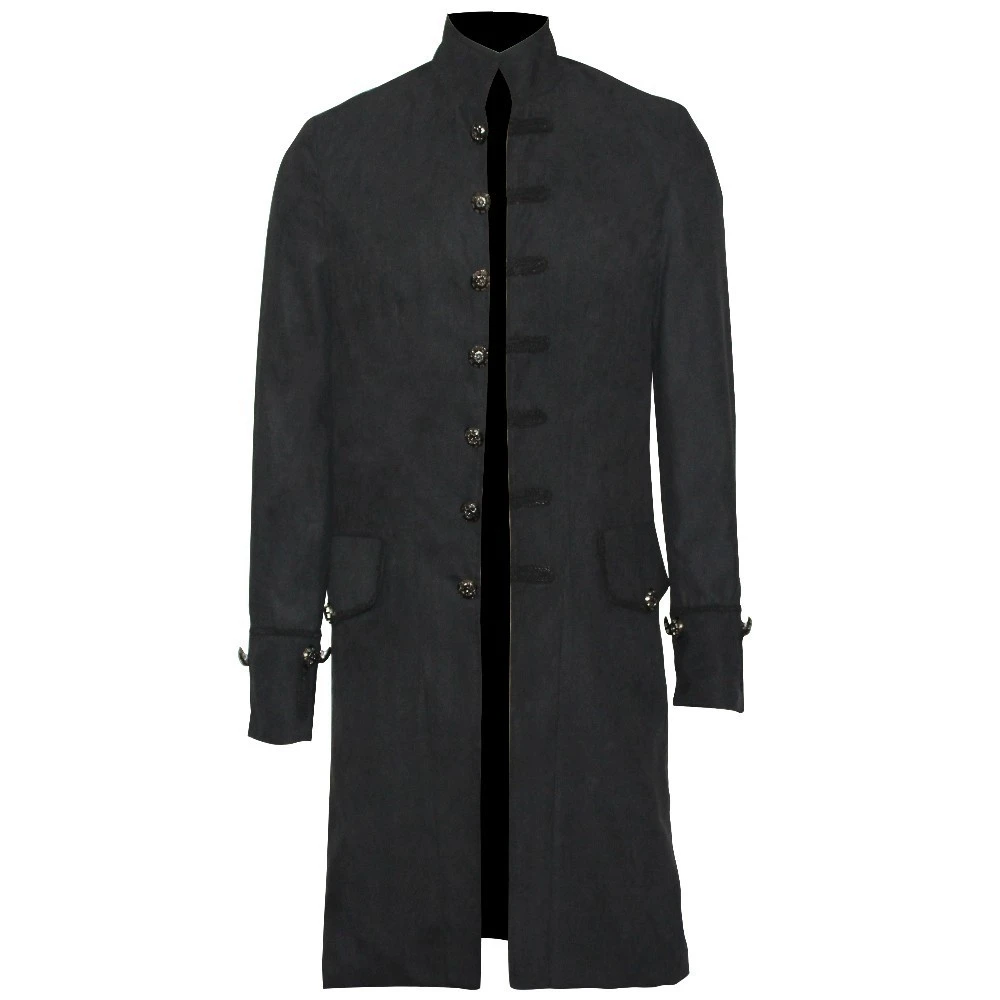 Velveteen Black Ретро Мужская стимпанк Готическая парчовая куртка со стоячим воротником викторианское утреннее Пальто Тренч бархатная отделка пальто, верхняя одежда S-3XL - Цвет: Velveteen Black