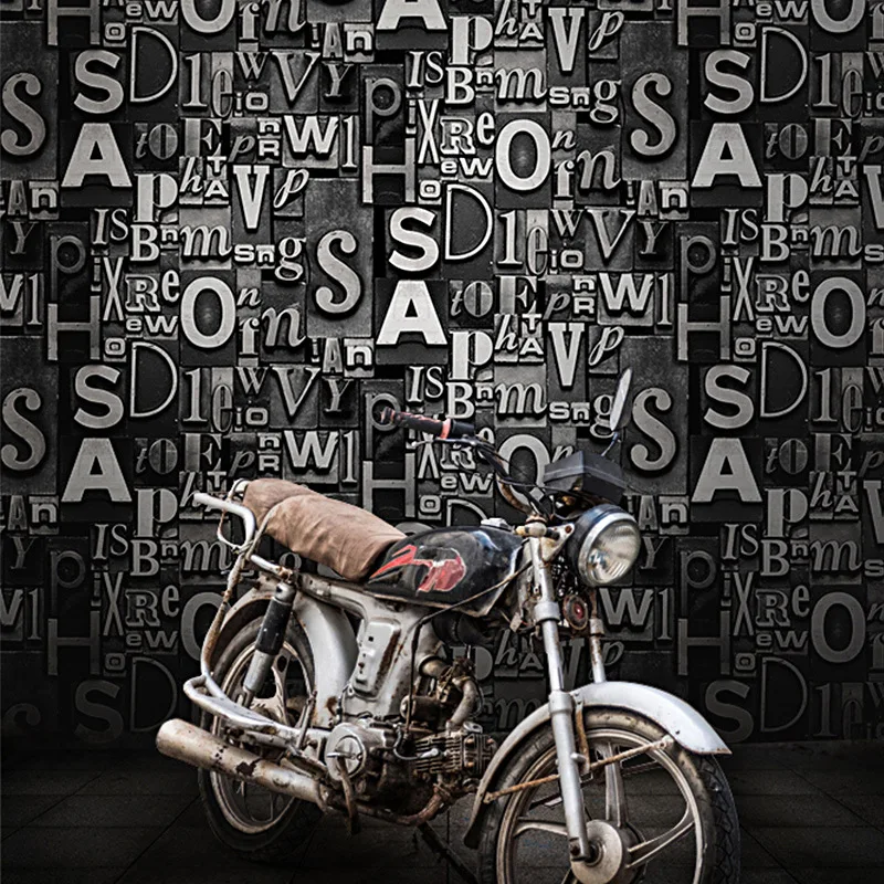 

Vintage wallpaper 3D stereo personality English alphabet barber shop restaurant bar clothing store KTV background wall paper