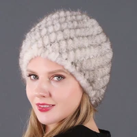 new winter women hat fur pineapple hats fashion mink cashmere beanie thicken knitting headwear warm cotton cap for lady