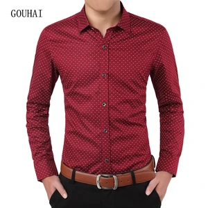 Мужская рубашка с длинным рукавом, Повседневная Облегающая рубашка в горошек из 100% хлопка, большой размер 3XL 4XL 5XL