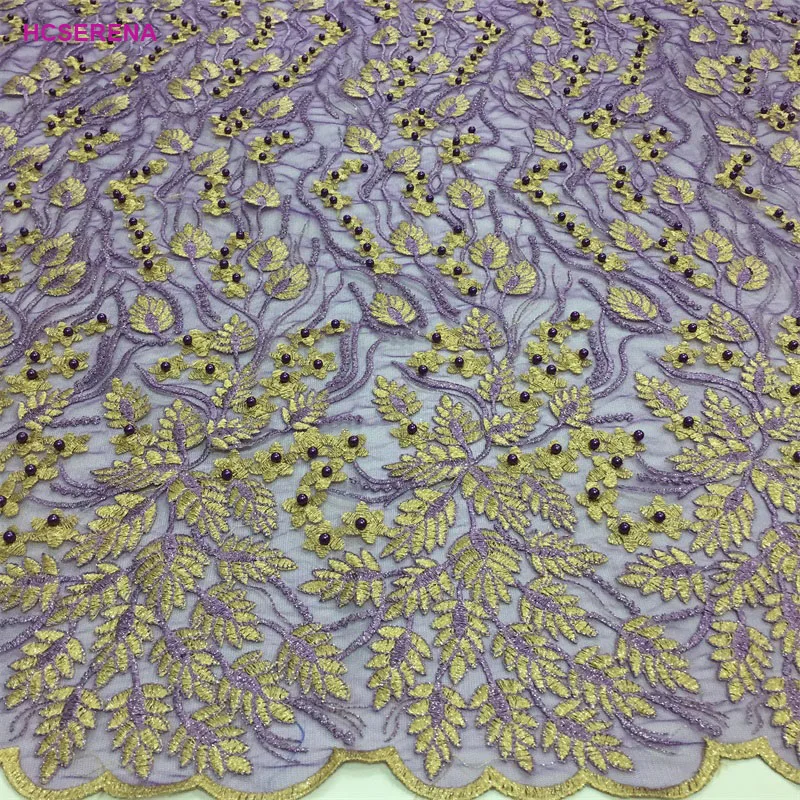 5yards/lot PurpleNet Lace High Quality Nigerian French Beads African Fabric For Party Dress Free Shipping | Дом и сад
