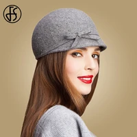 fs vintage 100 wool fedora floppy bowknot winter felt hats for women grey black navy knight top caps casual chapeu feminino