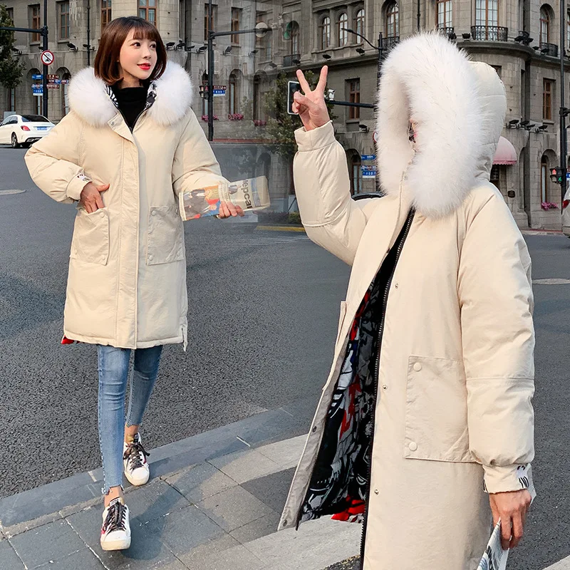 

Double sided Women Parkas Very Warm Wool Hats Women Winter Coat Fake Fur Hooded Winter Jacket Women Thicken Down Jacket female