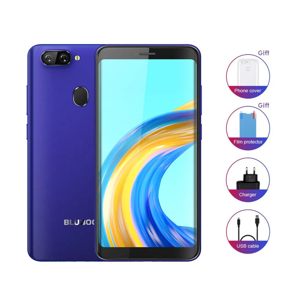 Blue add gifts Мобильный телефон Bluboo D6 pro, 4G LTE, Android 8,1, 5,5 дюймов, MTK6739V, четыре ядра, 1,5 ГГц, отпечаток пальца, 2 Гб ram, 16 ГБ rom, две sim-карты, 2700 мАч - Цвет: Blue add gifts
