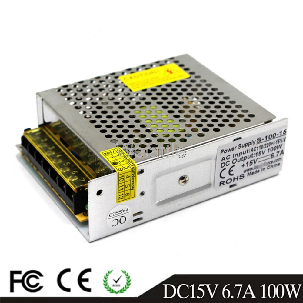 DC15V 75W 100W 120W LED Light Belt Driver Switching Power Supply 110/220VAC Constant Voltage Transformer Monitoring CCTV CNC |