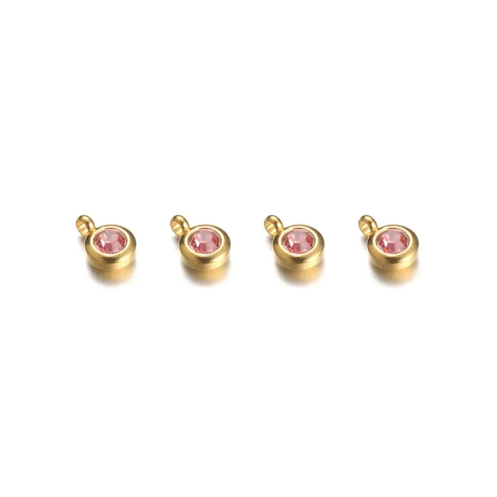 gold pink color 10 шт./лот торговля, маленький круглый из нержавеющей стали кристалл циркониевые амулеты для DIY Ожерелье Браслет Подвески для изготовления ювелирных изделий - Окраска металла: gold pink color