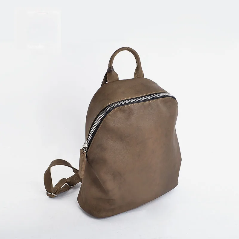 Vendange original simple manual leisure backpack retro big zipper ms leather bag 2300