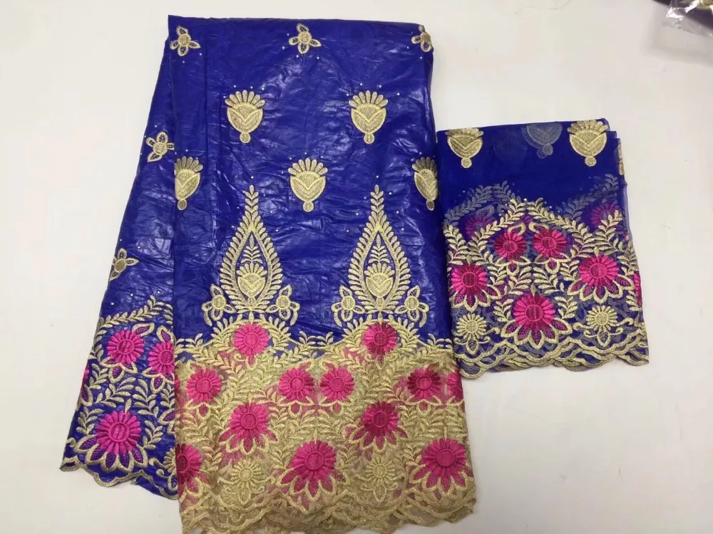 2018 красный 5 + 2 Базен Riche кружева с блузкой африканскими камнями кружевной ткани