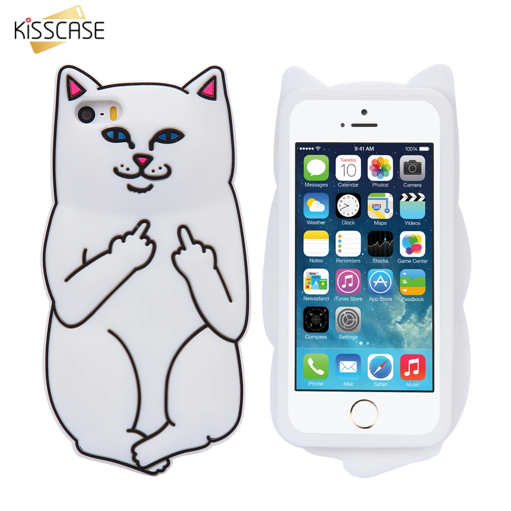 KISSCASE 3D Cartoon Ripndipp Case For iPhone X 10 SE Silicone Middle Finger Cat Phone 7 6 6s 8 Plus Cover |