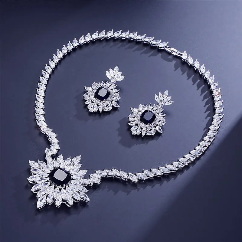 UILZ роскошный свадебный цветок костюм Ювелирный Набор Элегантный Фианит циркон