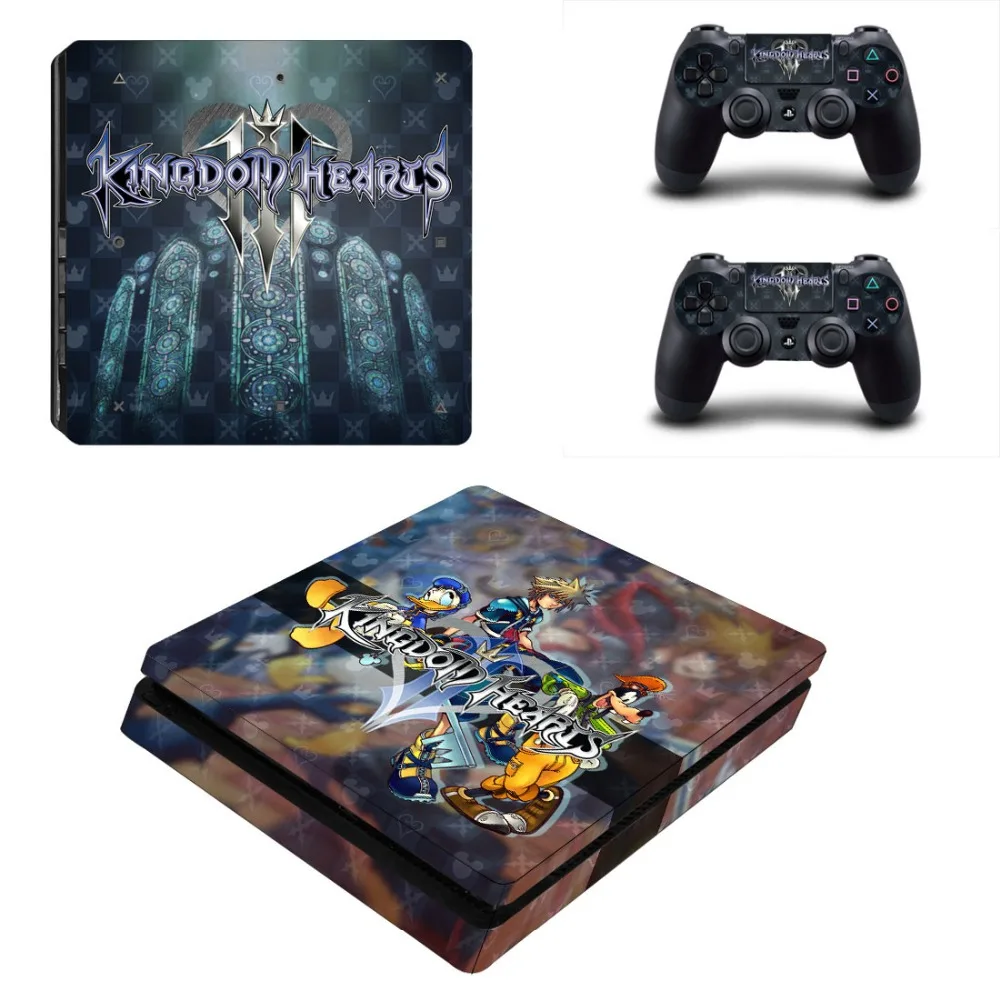 Виниловая наклейка для консоли Playstation 4 Slim Skin и 2 контроллеров-Game Kingdom Hearts 3 |