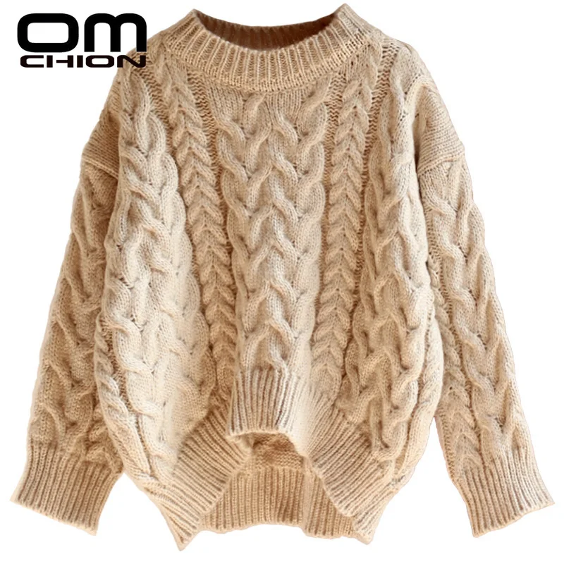 OMCHION Pull Femme 2019 корейский Круглый вырез твист Плотный трикотаж шикарные свободные
