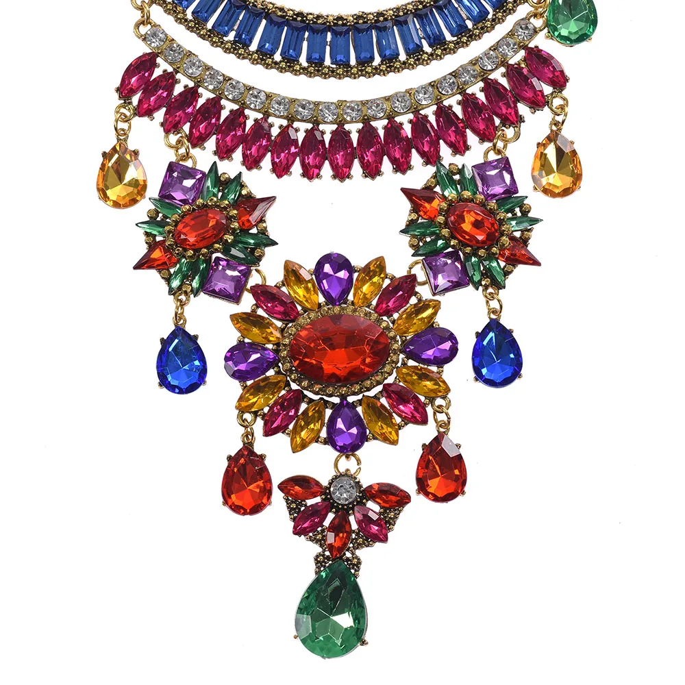 Multicolor Luxury Crystal Gem Bridal Maxi Necklaces Pendants Women Statement Big Necklace Jewelry Large Collar Choker | Украшения и