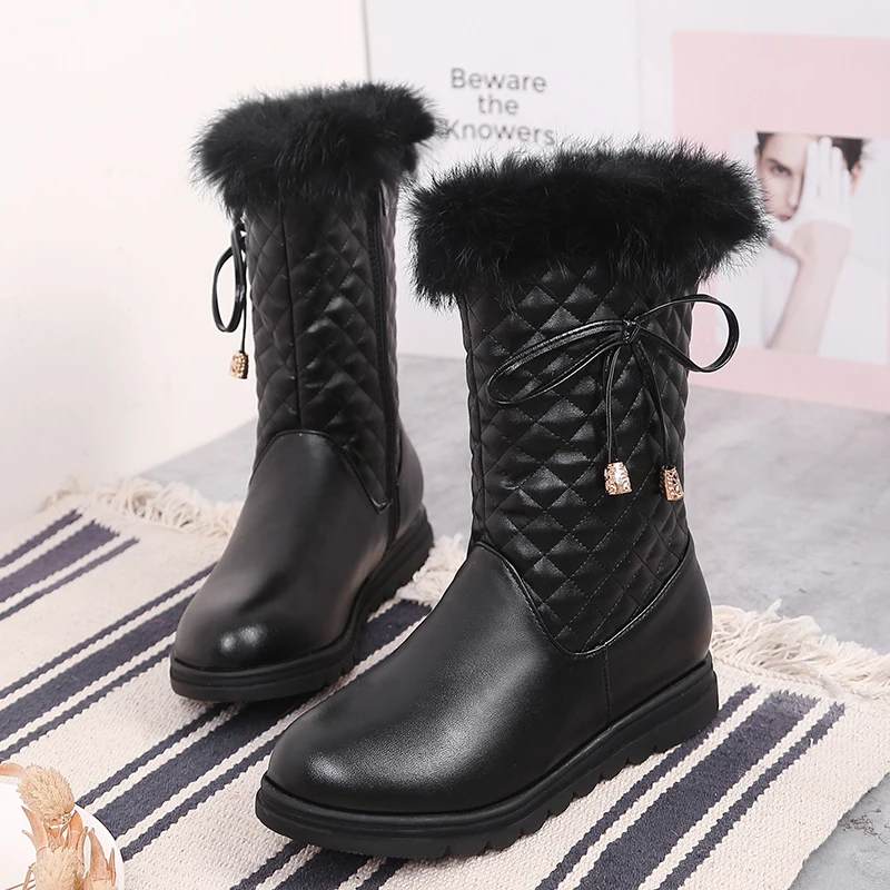 Прямая поставка женские зимние сапоги с мехом белые черные короткие модные