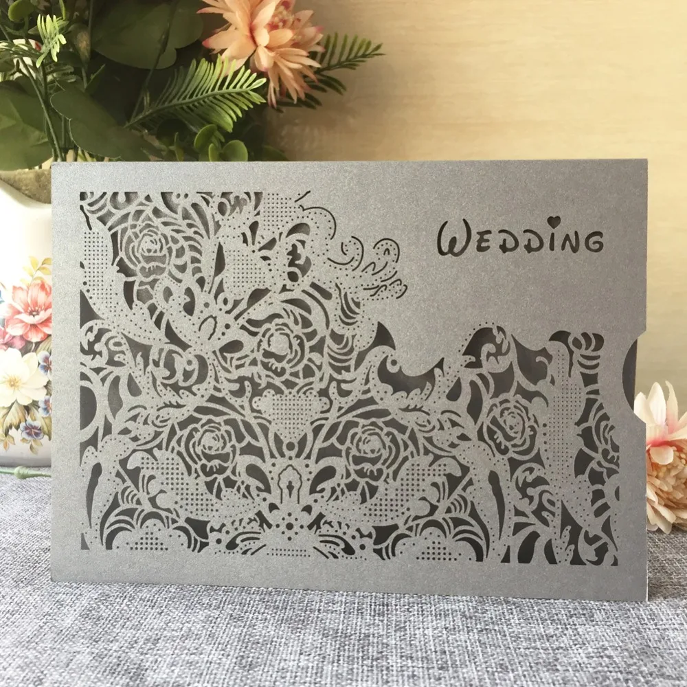

40pcs/lot Popular Ivory White Rose Wedding Card For Wedding Engagement Invitations Birthday Party Greeting Blessing