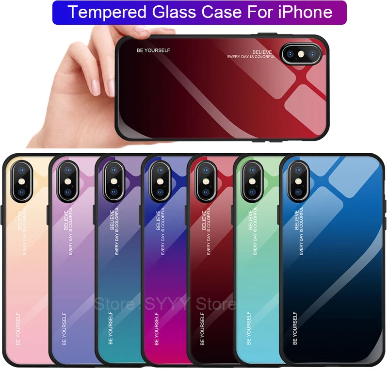 Градиентный чехол из закаленного стекла для iphone 7 8 plus 6 6s деловой Модный xr x xs max