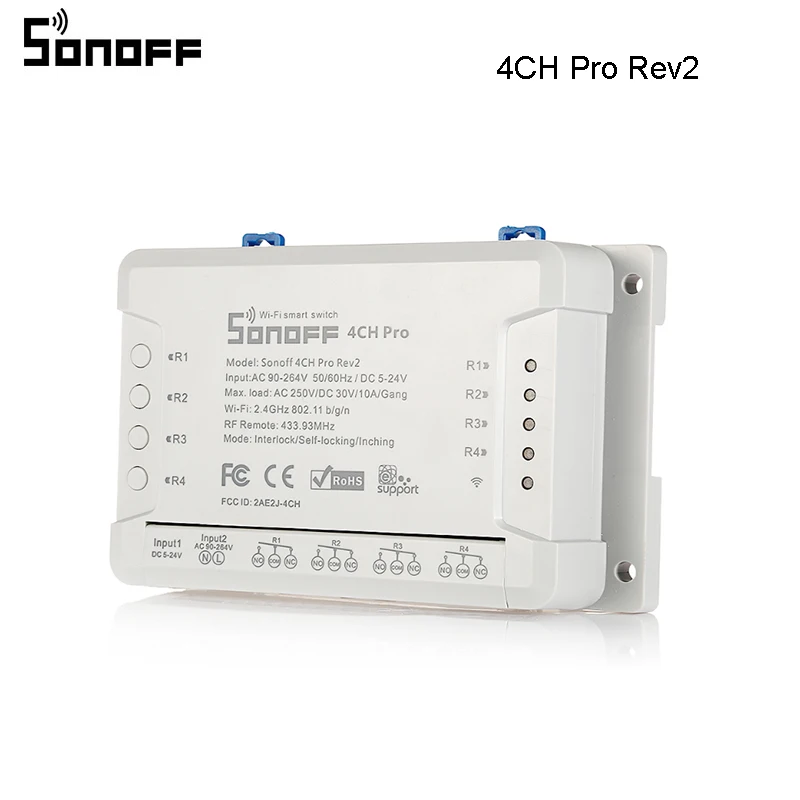 4CH Pro Rev2 Интеллектуальный выключатель света SONOFF 4CH Pro Rev2 4-Gang Smart RF переключатель Wi-Fi статус отслеживающего устройства дистанционного Управление - Цвет: 4CH Pro Rev2