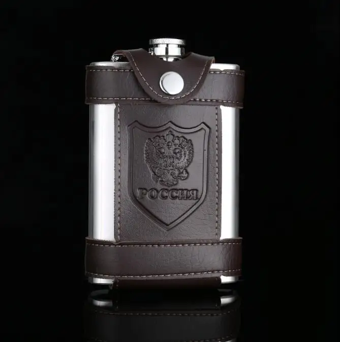 9oz XYKIT 9 oz мини фляга для алкоголя из нержавеющей стали ликер фляжка для виски винная фляжка портативный коричневый кожаный кобура фляги для напитков - Цвет: 9oz