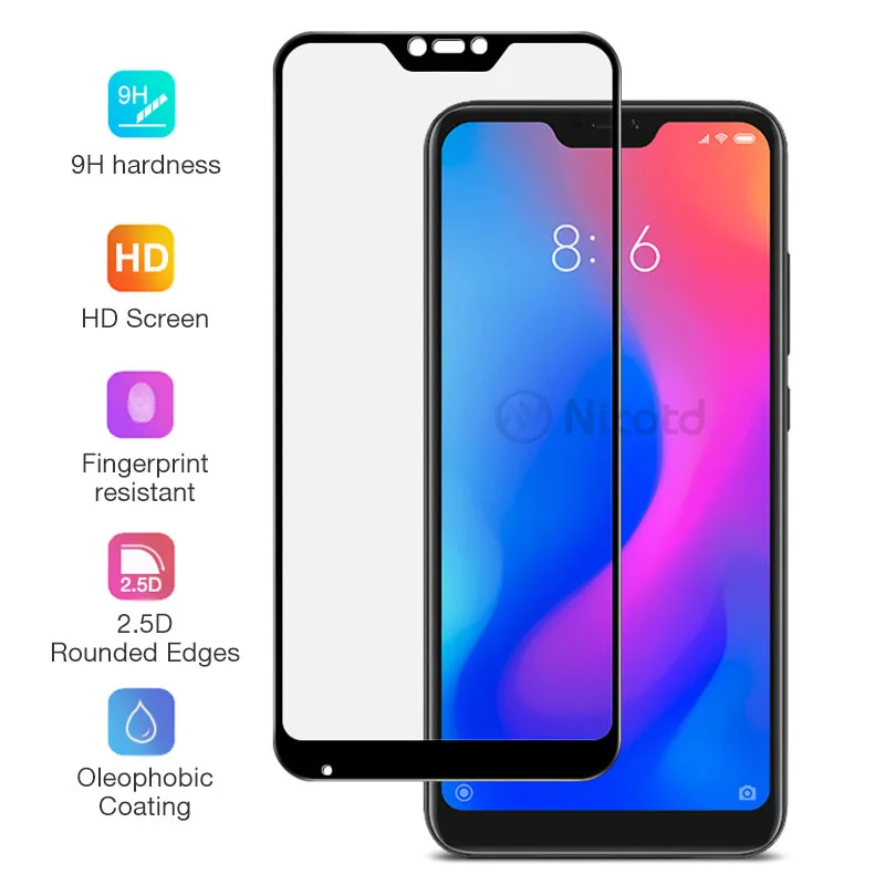 Закаленное стекло Nicotd для Xiaomi Mi A2 Lite 9 H полное покрытие Защитная пленка экрана Redmi