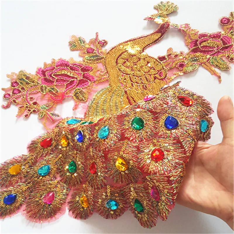 2017 винтажные золотые патчи с вышивкой в виде феникса цветные со стразами для