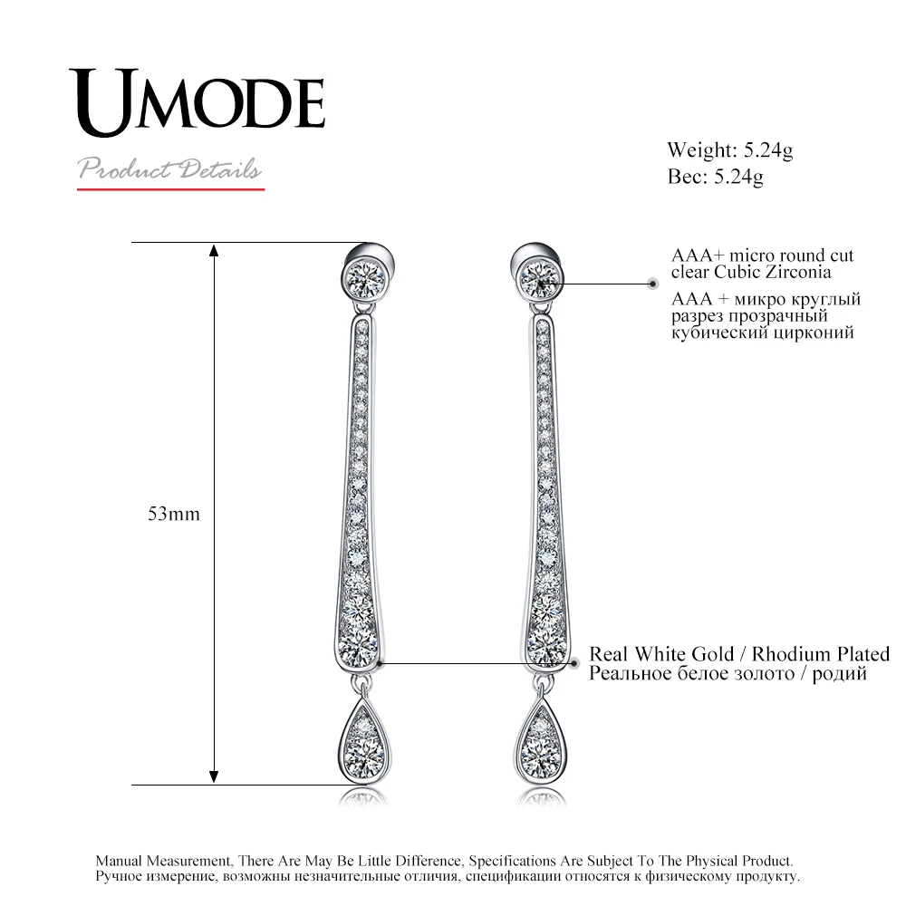 Женские серьги-капельки UMODE круглые серьги белого и золотого цвета с фианитом UE0308
